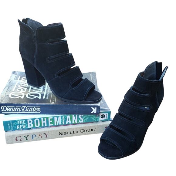 Seychelles Womens Black Suede Strappy Leather Peep Toe Ankle Booties 7M - Picture 1 of 8